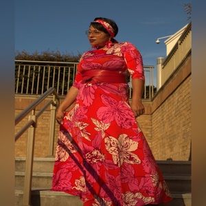 Fuchsia and Red Floral Dress